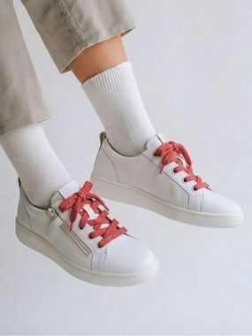 Camper Girls Leather Sneakers white  Size 33 US 1.5 coral pink Laces‎ side Zip